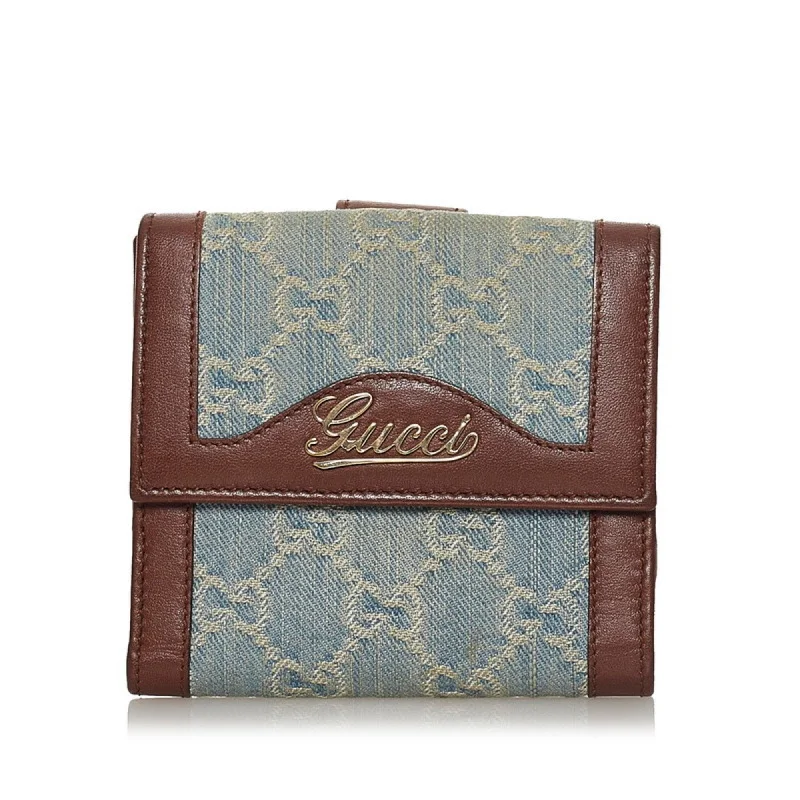 Gucci GG Canvas Folio Wallet 282412 Blue Brown Leather Ladies Gucci