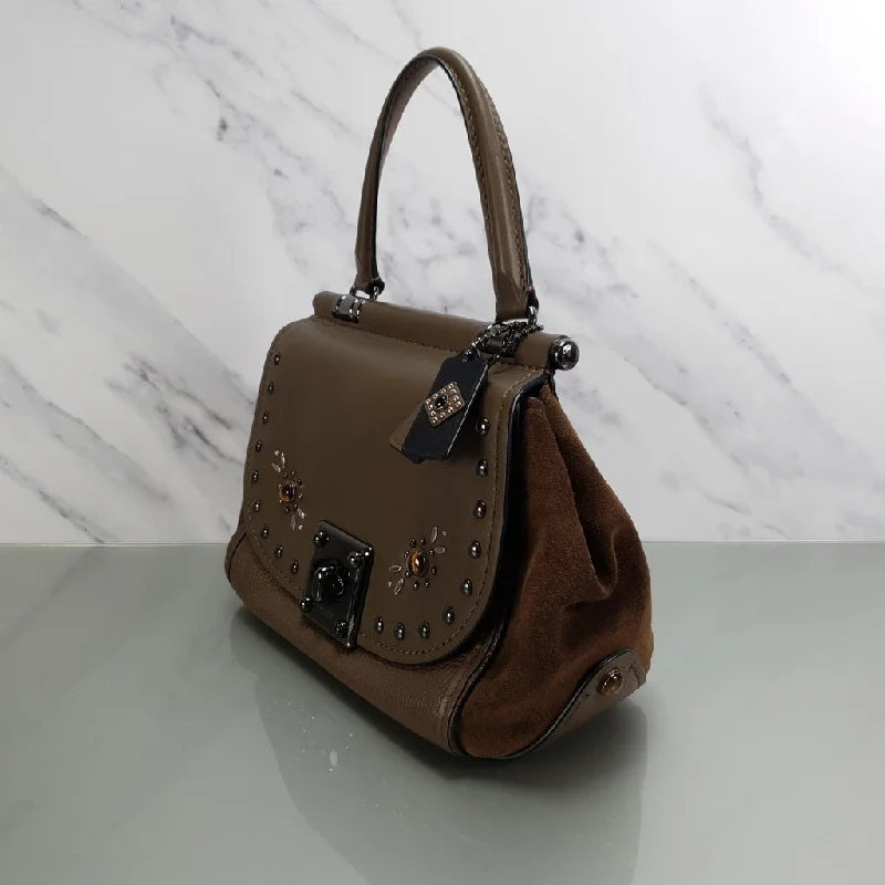 Coach Drifter With Western Rivets & Top Handle in Mixed Leather Fatigue Brown Suede