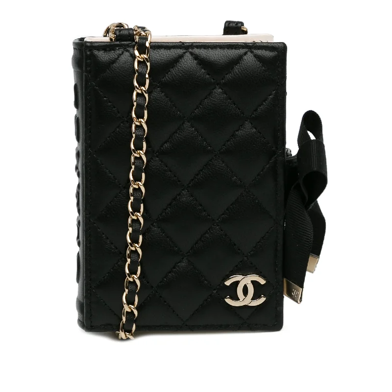 Black Chanel CC Lambskin Book Card Holder Crossbody Bag