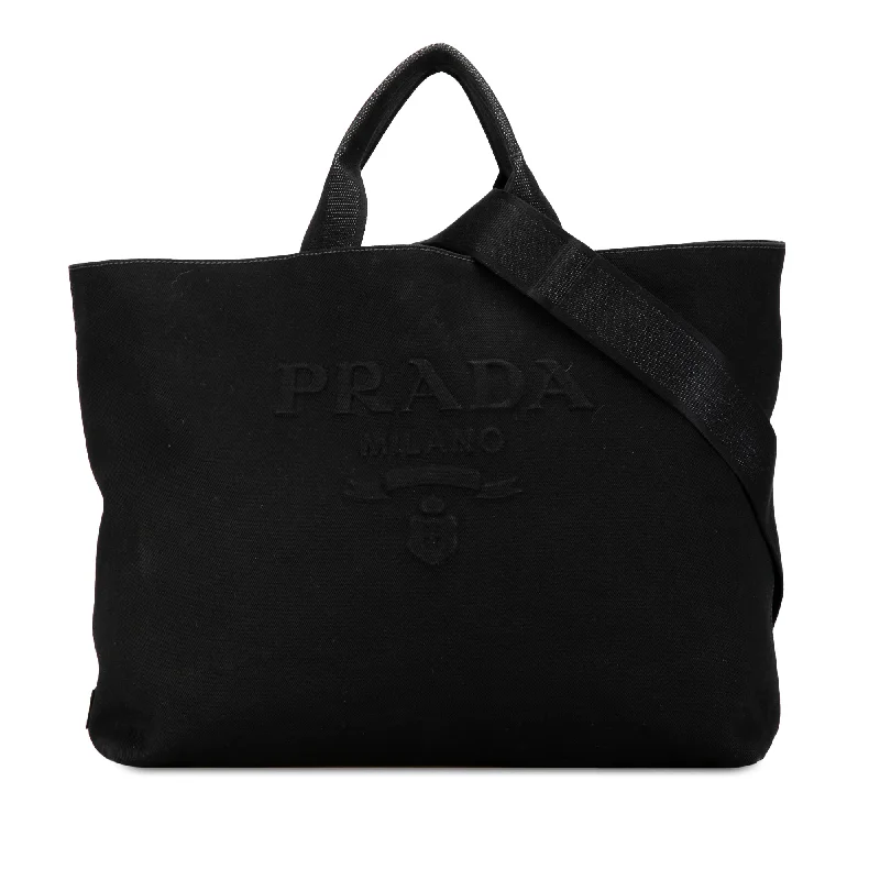 Black Prada Canapa Drill Tote Satchel