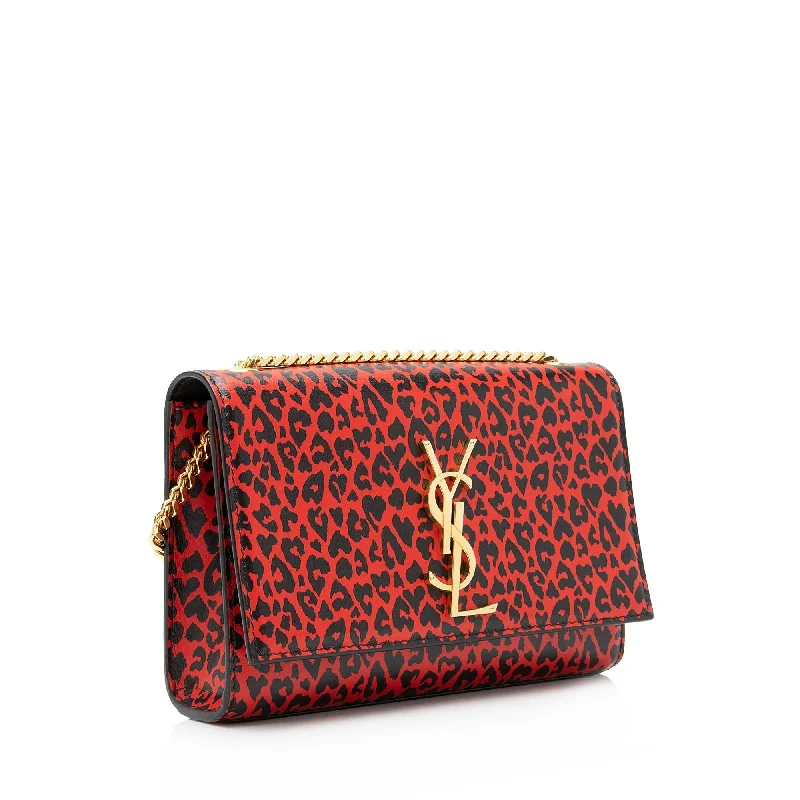 Saint Laurent Leopard Heart Print Leather Monogram Kate Chain Small Shoulder Bag Z47rYb