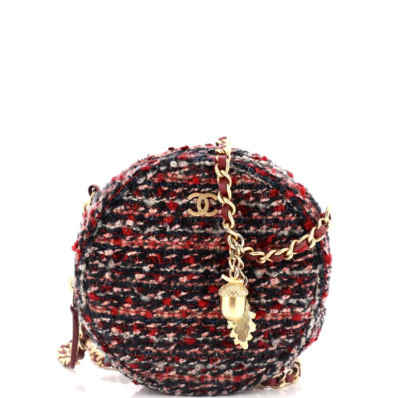 Round Clutch with Chain Quilted Tweed Mini