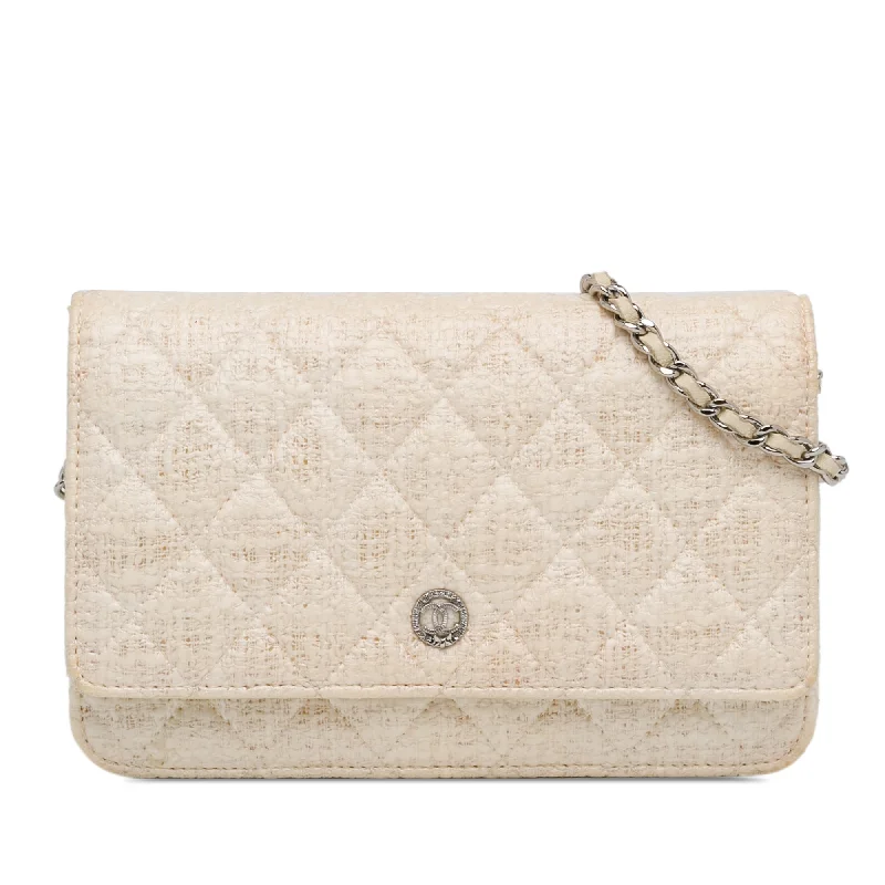 White Chanel CC Coated Tweed Wallet On Chain Crossbody Bag