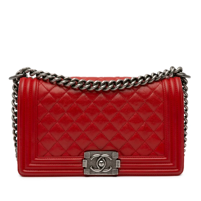 Red Chanel Medium Lambskin Boy Flap Crossbody Bag