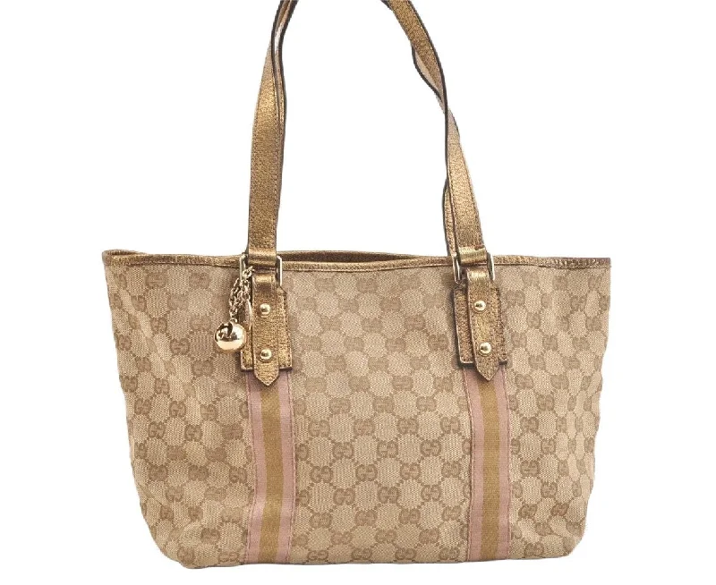 Authentic GUCCI Sherry Line Tote Bag GG Canvas Leather 137396 Beige 2974K