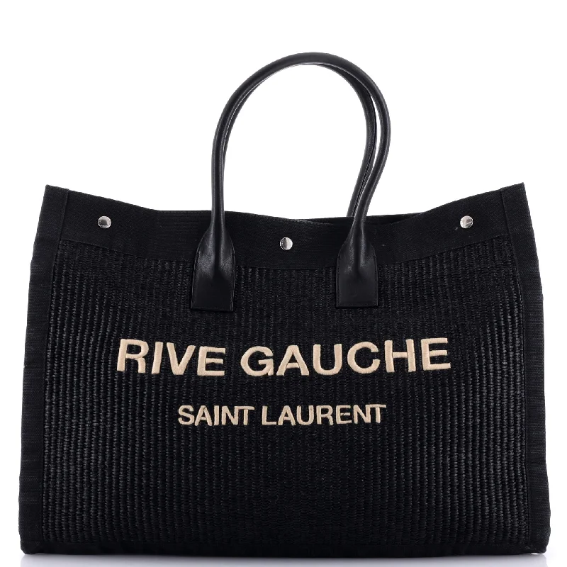 Rive Gauche Shopper Tote Raffia with Canvas Large