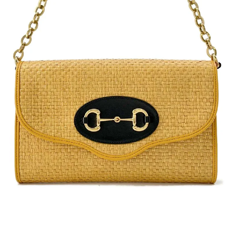 GUCCI Horsebit 2wayChainShoulder Bag Yellow 655667 Straw Leather