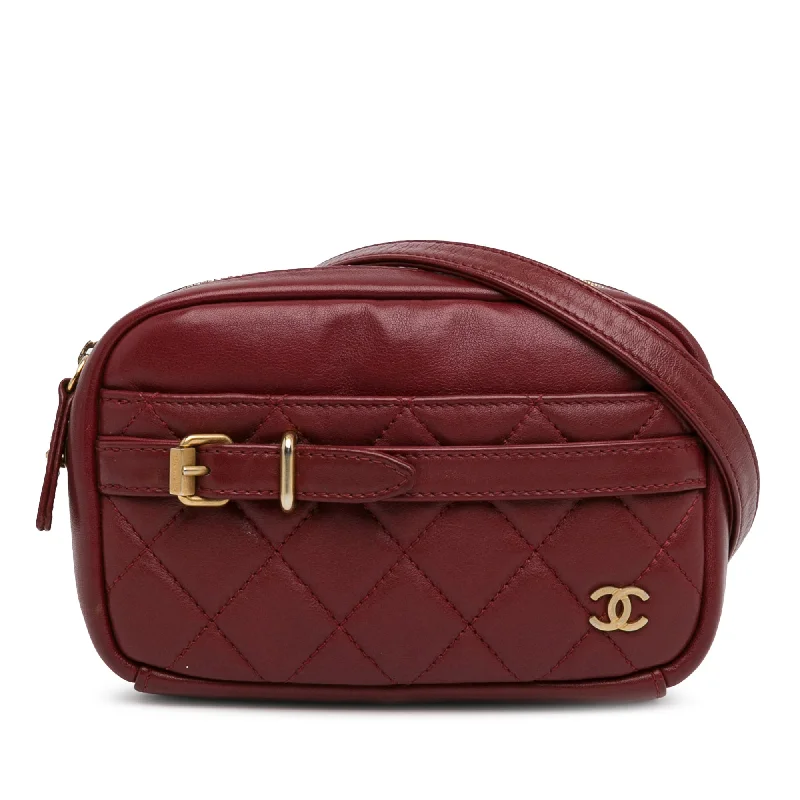 Red Chanel Small Quilted Lambskin Buckle Camera Bag