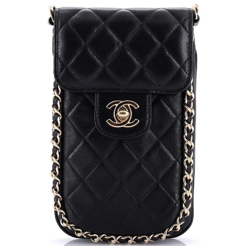 Chain Around Phone Holder Crossbody Bag Quilted Lambskin