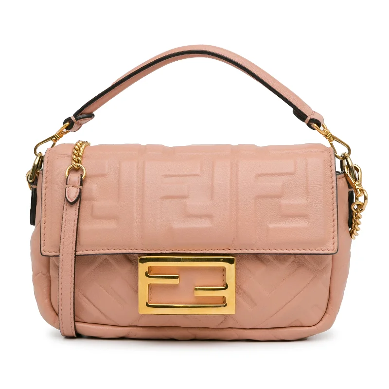 Pink Fendi Mini Embossed Zucca Baguette Satchel