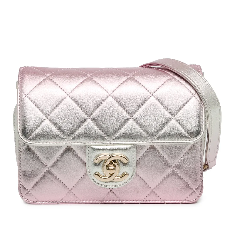 Pink Chanel Mini Metallic Lambskin Like a Wallet Flap Bag