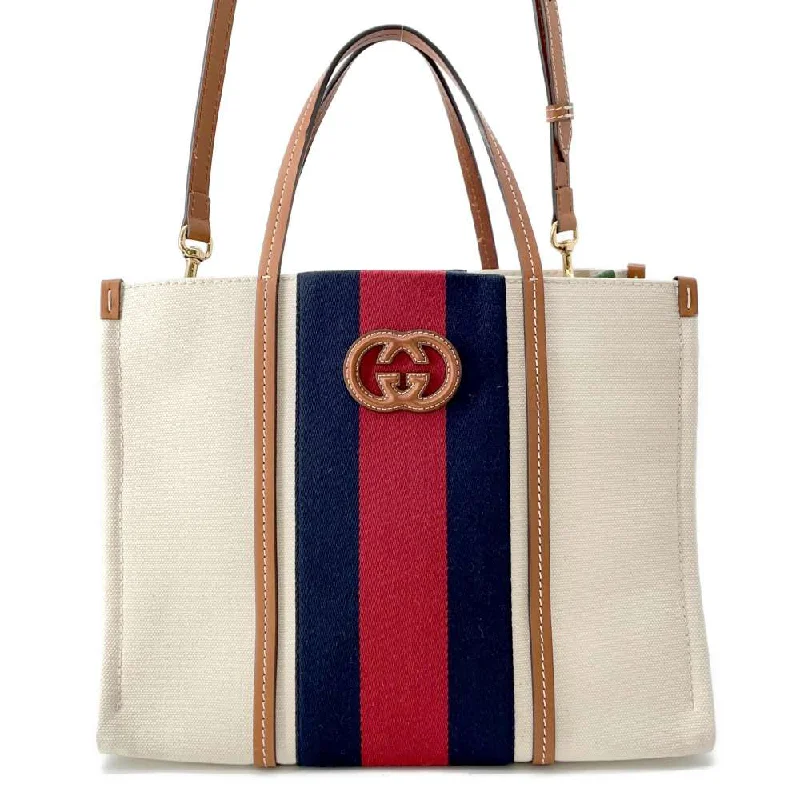 GUCCI Interlocking G 2way Tote Bag Natural/Blue/Red 727721 Canvas Leather Size Medium