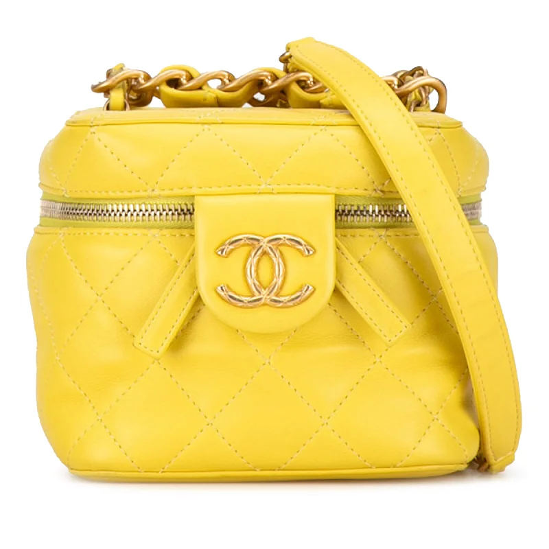 Yellow Chanel Small CC Lambskin Vanity Case Crossbody Bag