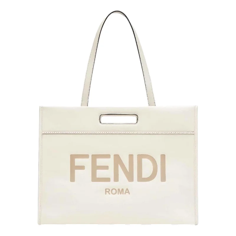 Fendi Logo 2-Way Smooth Ivory Leather Tote Bag