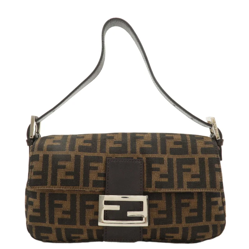 FENDI Mamma Baguette Canvas Leather Shoulder Bag Brown Black 26424