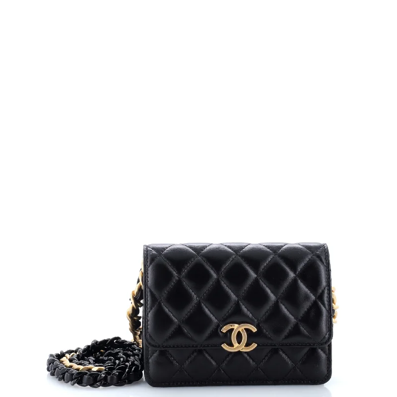 Lacquered Metal CC Clutch with Chain Quilted Lambskin