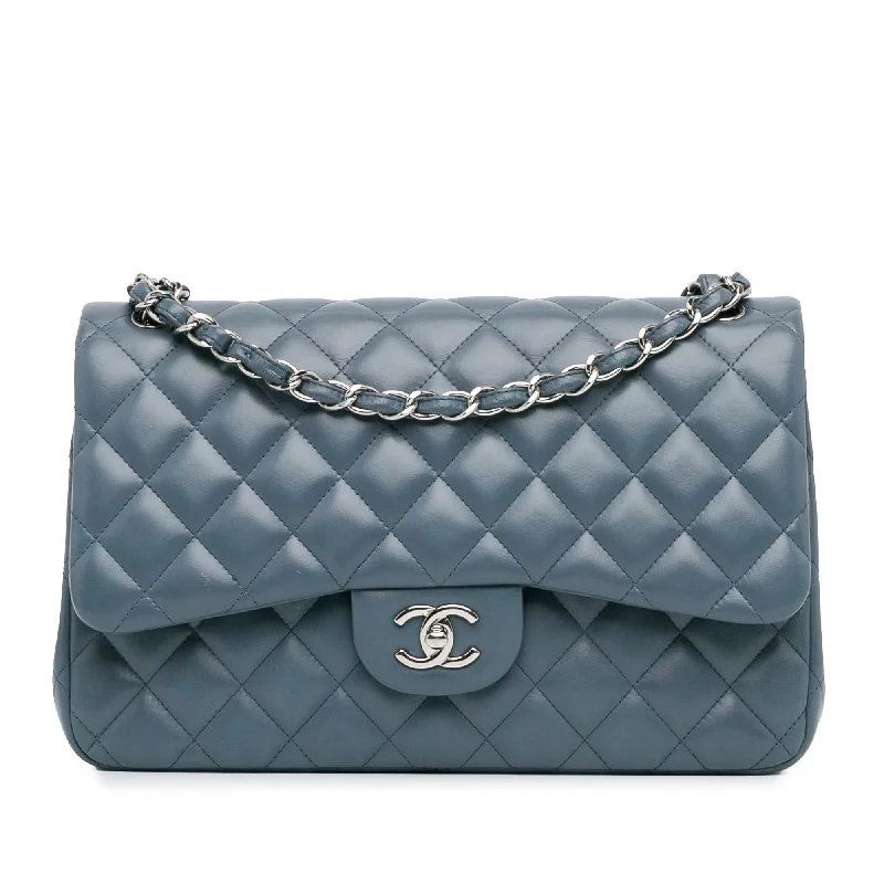 Blue Chanel Jumbo Classic Lambskin Double Flap Shoulder Bag