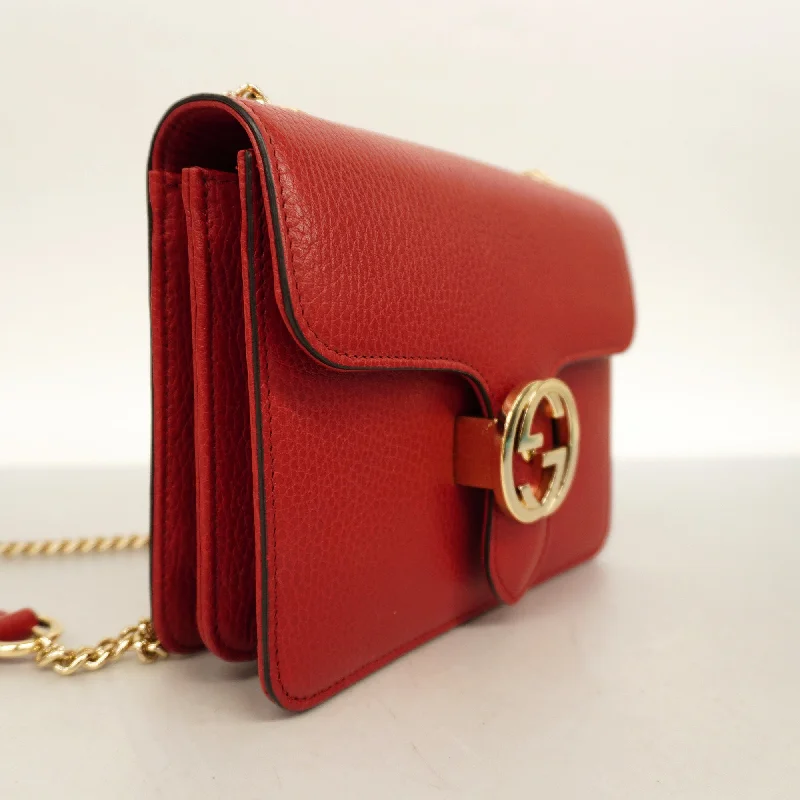 GUCCI  Interlocking G 510304 Women's Leather Shoulder Bag Red Color