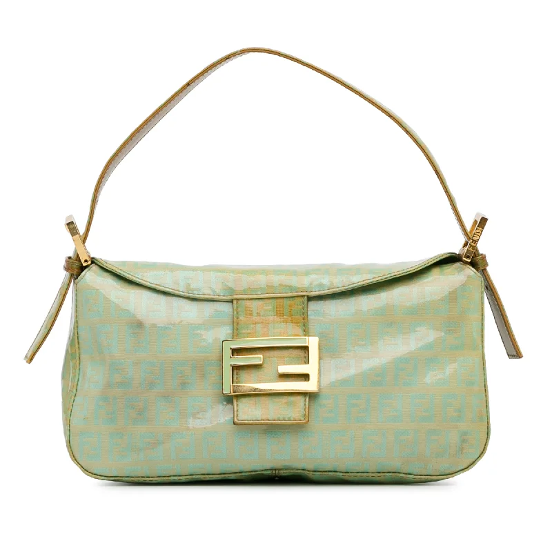 Green Fendi Zucchino Crystal Double Flap Shoulder Bag