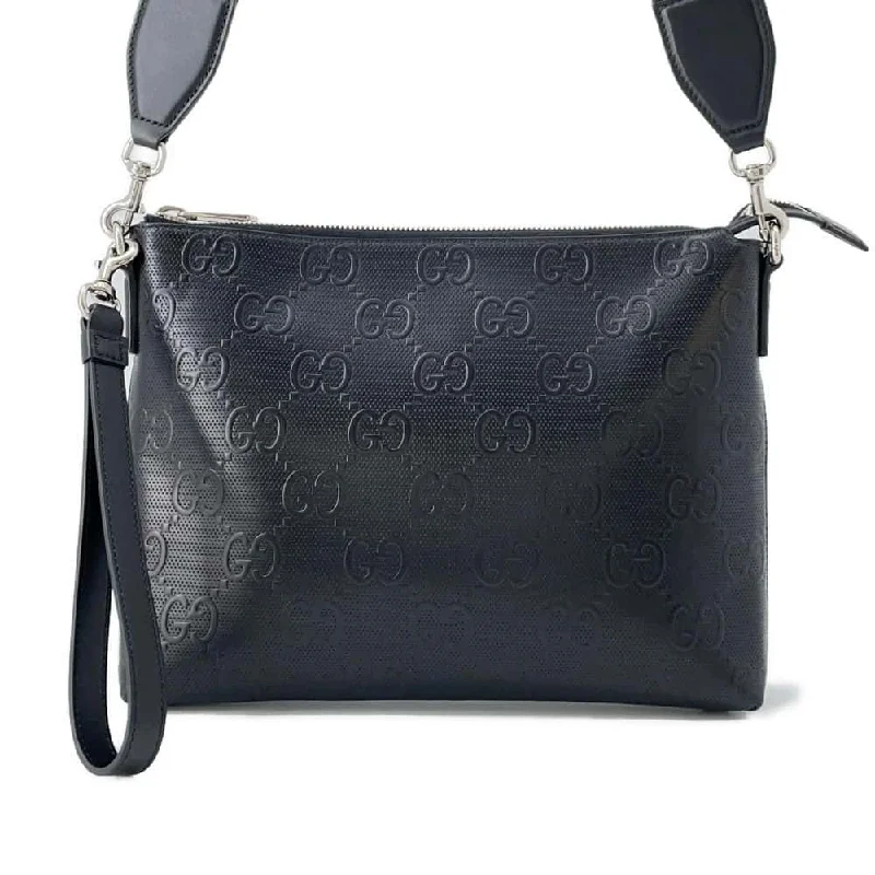 GUCCI GG-embossed messenger bag Black 696009 Leather