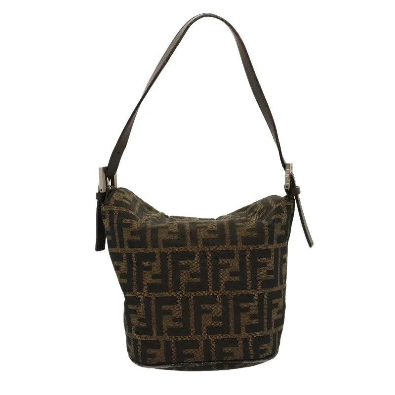 FENDI Zucca Canvas Mamma Baguette Shoulder Bag Brown Black Auth yk4561