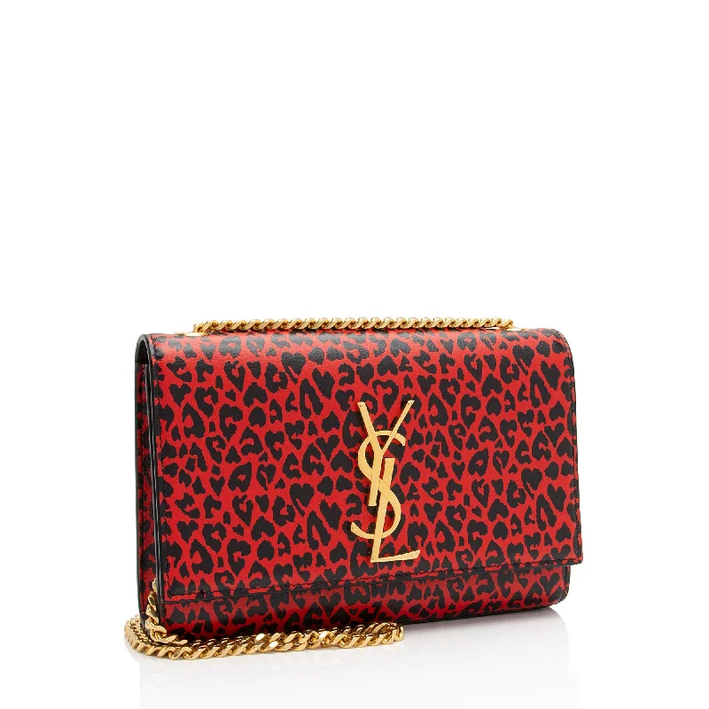 Saint Laurent Leopard Heart Print Leather Monogram Kate Small Shoulder Bag V8CWAD