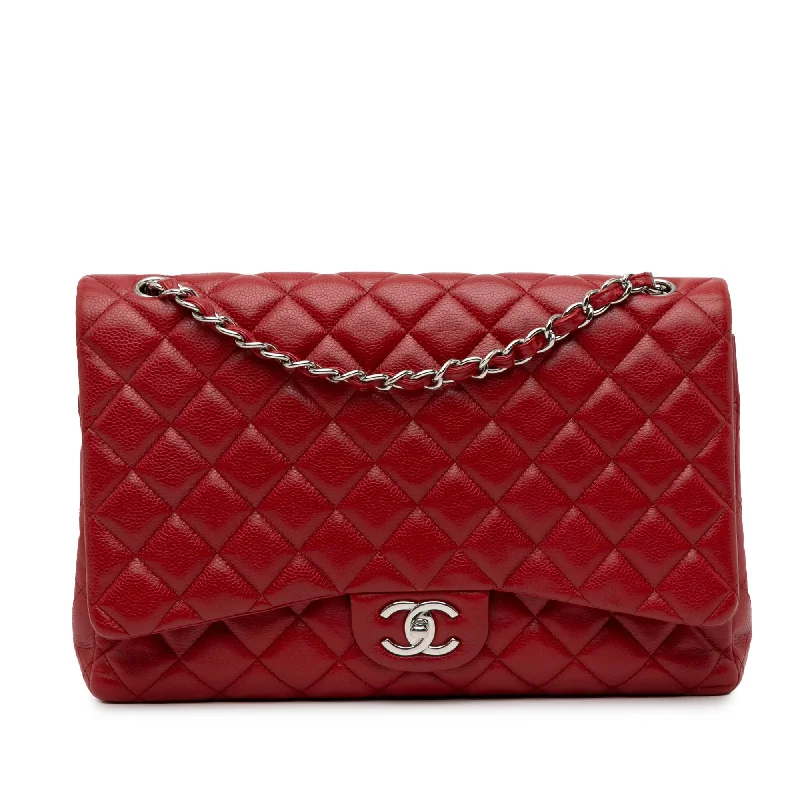 Red Chanel Maxi Classic Caviar Double Flap Shoulder Bag