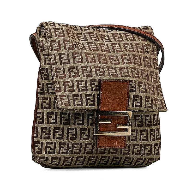 Fendi Zkino Sliding Shoulder Bag 8BT075 Beige Brown Canvas Leather Ladies Fendi