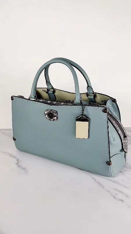 Coach Mason Carryall in Sage Pale Blue Green Smooth Leather with Snakeskin - Coach 38717