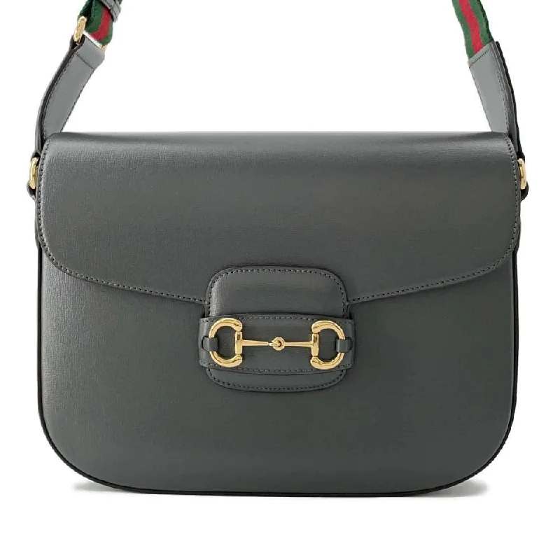 GUCCI Horsebit1955 Shoulder Bag Gray 700457 Leather