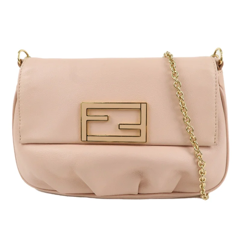 FENDI Leather Chain Shoulder Bag Purse PInk Beige 8M0276