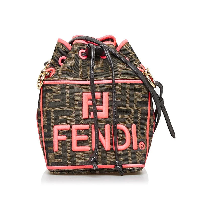 FENDI FENDI 8BS010 Shoulder Bag Canvas/Leather Brown Pink Ladies Fender