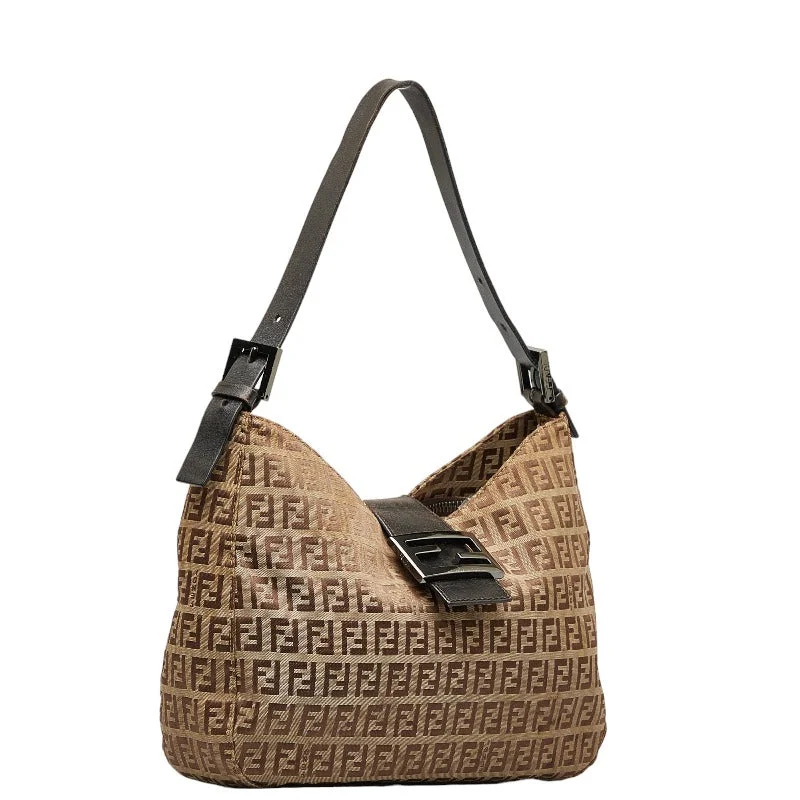 FENDI Zucchino Shoulder Bag in Canvas Leather Brown Ladies