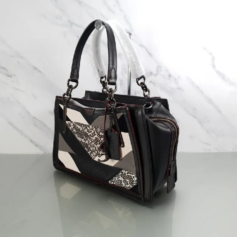 Rare Coach Dreamer in Black Smooth Leather With Genuine Snakeskin Patchwork Detail