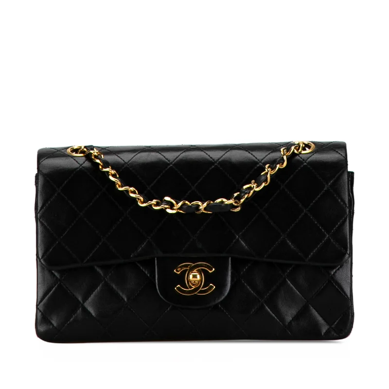 Black Chanel Small Classic Lambskin Double Flap Shoulder Bag