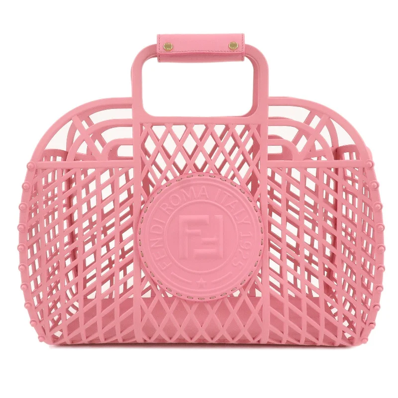 FENDI Logo Plastic Leather Basket Bag Hand Bag Pink 8BH389