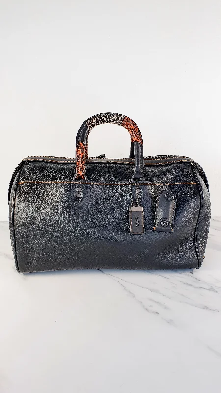 RARE Coach 1941 Rogue Satchel 36 in Black with Colorblock Patchwork Snakeskin Handles - Barrel Bag - Coach 58689