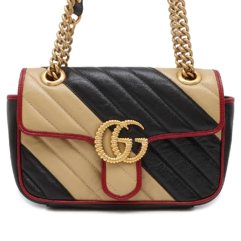 GUCCI GG Marmont ChainShoulder Bag Black/Beige 446744 Leather