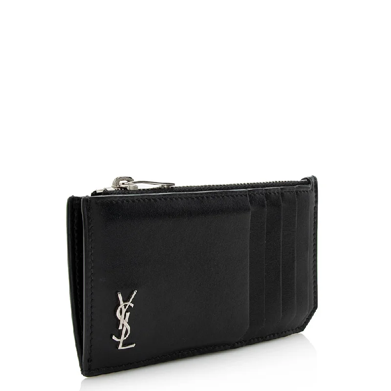 Saint Laurent Leather Tiny Cassandre Fragments Zipper Card Case 21818