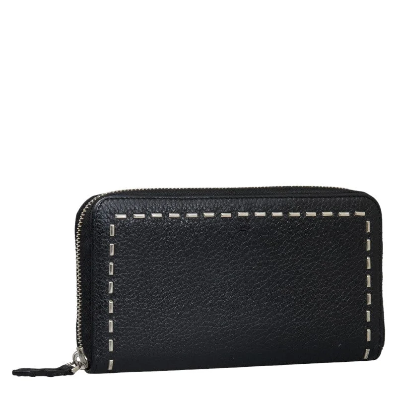 Fendi Celeria Roundfashner Long Wallet 7M0210 Black Leather Ladies Fendi