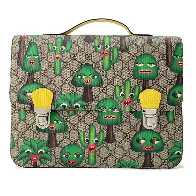 GUCCI GG Supreme Children's Backpack Smiling Plant Beige/Green/Yellow 410791 PVC Leather