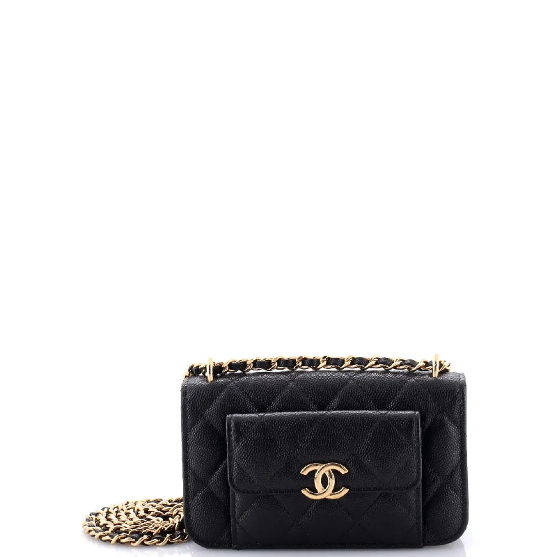 Pocket Twins Clutch with Chain Quilted Caviar