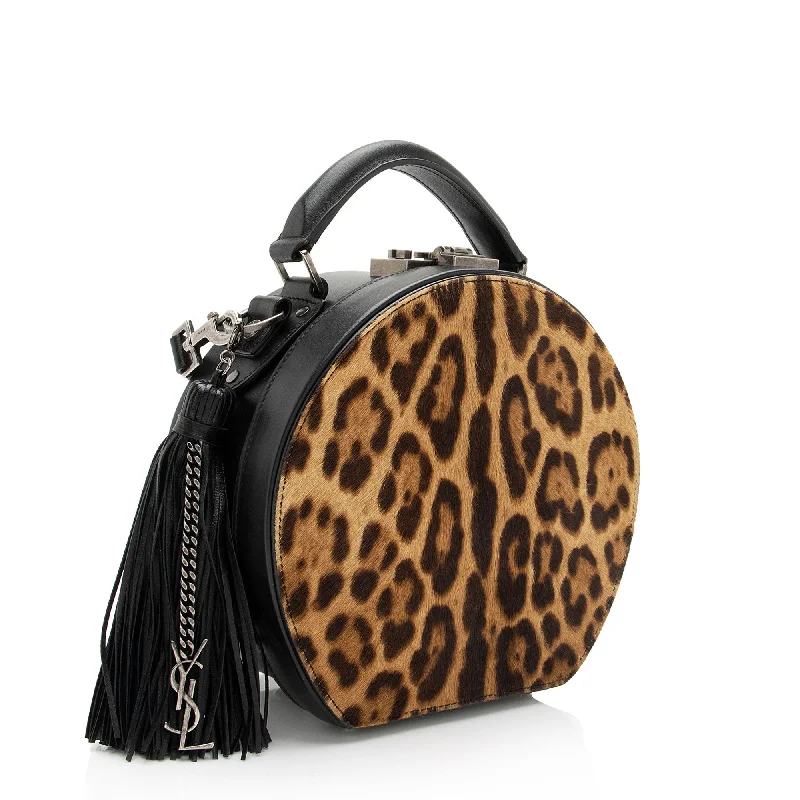 Saint Laurent Leather Ponyhair Leopard Print Mica Hatbox Small Crossbody LTfquL