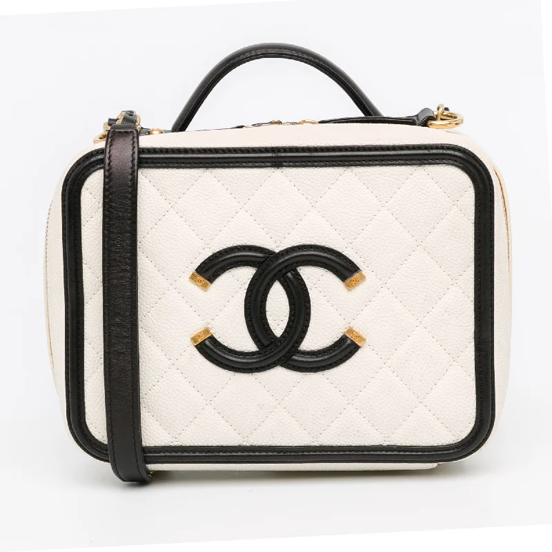 White Chanel Small Caviar CC Filigree Vanity Case Satchel