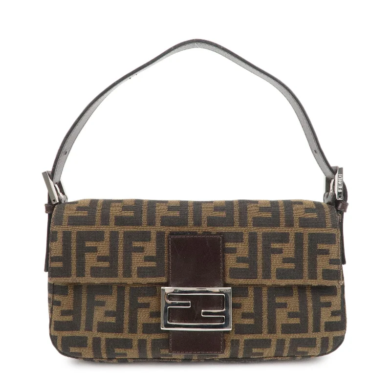 FENDI Mamma Baguette Canvas Leather Shoulder Bag Brown Black 26424