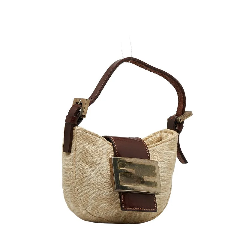 FENDI Zucca Mini Baguette Handbag Shoulder Bag Beige Brown Canvas