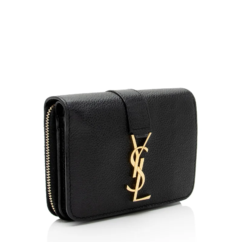 Saint Laurent Leather Monogram Compact Bi-Fold Wallet EywM9H