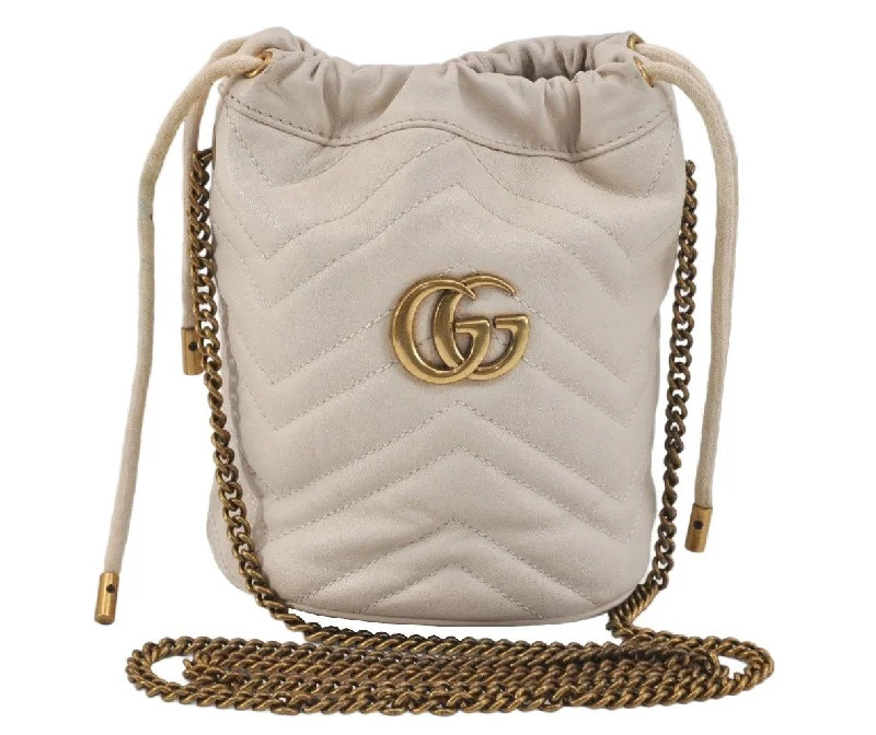 Authentic GUCCI GG Marmont Chain Shoulder Cross Bag Leather 575163 White 2971K