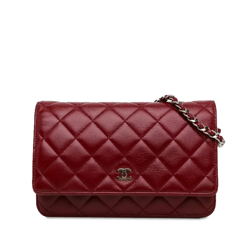 Red Chanel Classic Lambskin Wallet on Chain Crossbody Bag