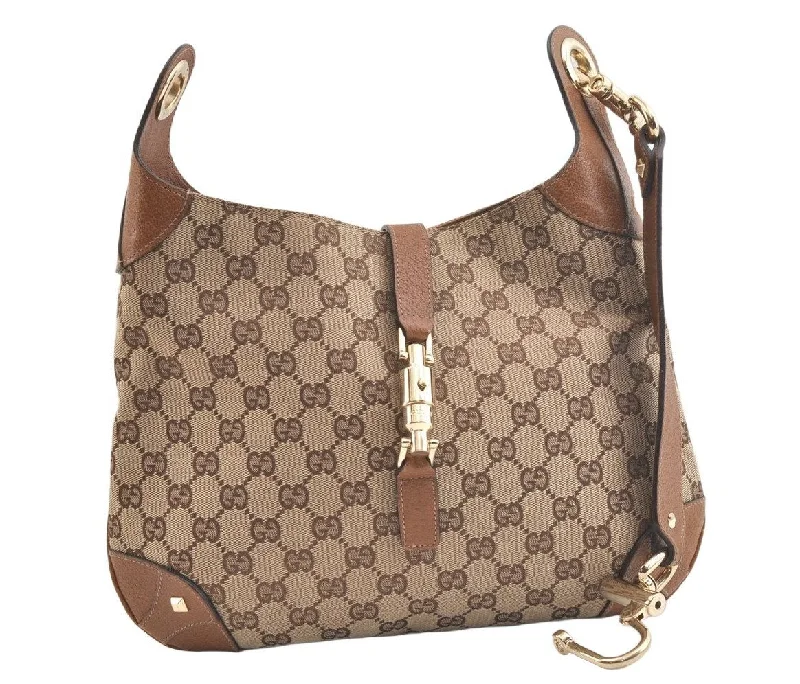 Authentic GUCCI Jackie Shoulder Bag GG Canvas Leather 120888 Brown Junk 3002K